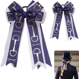 YKW 2 Pack Equestrian Hair Bows for Girls - Navy Blue & White Horse Bit Ribbon Clips - Grosgrain Accessories for Horse Riding Events, School, Parties - 4.3×7.5 Inch Preppy Fashion Hair Accessories