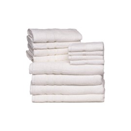 Mosobam Luxury Turkish 12pc Towel Set 30X58 16X30 13X13 White Oversize 700 GSM Bamboo Viscose & Aegean Turkish Combed Cotton
