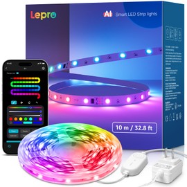 Lepro S1 AI LED Strip Lights for Bedroom - 32.8ft Smart RGB Light Strips with IC and Rainbow Chasing Effects, Color Segment DIY, Personalized Al Lighting Designer, No Remote, 2.4G Wi-Fi & Bluetooth