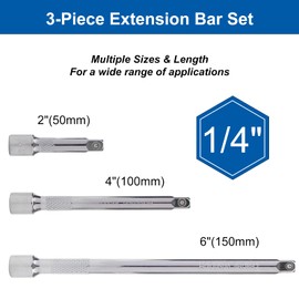 DAKCOS 1/4 Inch Drive Extension Bar Set 3 Pieces Socket Extension 2, 4, 6 Inch Long Chrome Vanadium Steel
