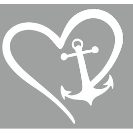 AzQuest Heart Anchor Nautical Boating Sailing White Vinyl Decal Sticker for Cars LAPTOPS Walls Windows Toolbox Gift | 6 inches | AZQ394