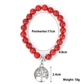 KARAZZO Natural 8mm Gorgeous Turquoise Bracelet Crystal Stretch Beaded Bracelet Rock Bracelets Adjustable for Boys Girls and Adults Gifts (3PCS Red)