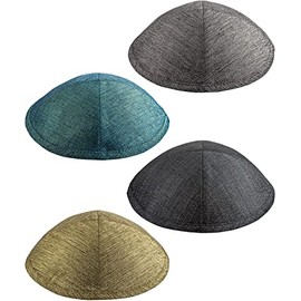 HolYudaica Pack of 4-Pcs - Hq 19CM Linen Kippah for Men & Boys, Yamaka Hat from Israel Kippot Bulk (Mix 4 Color, Linen)