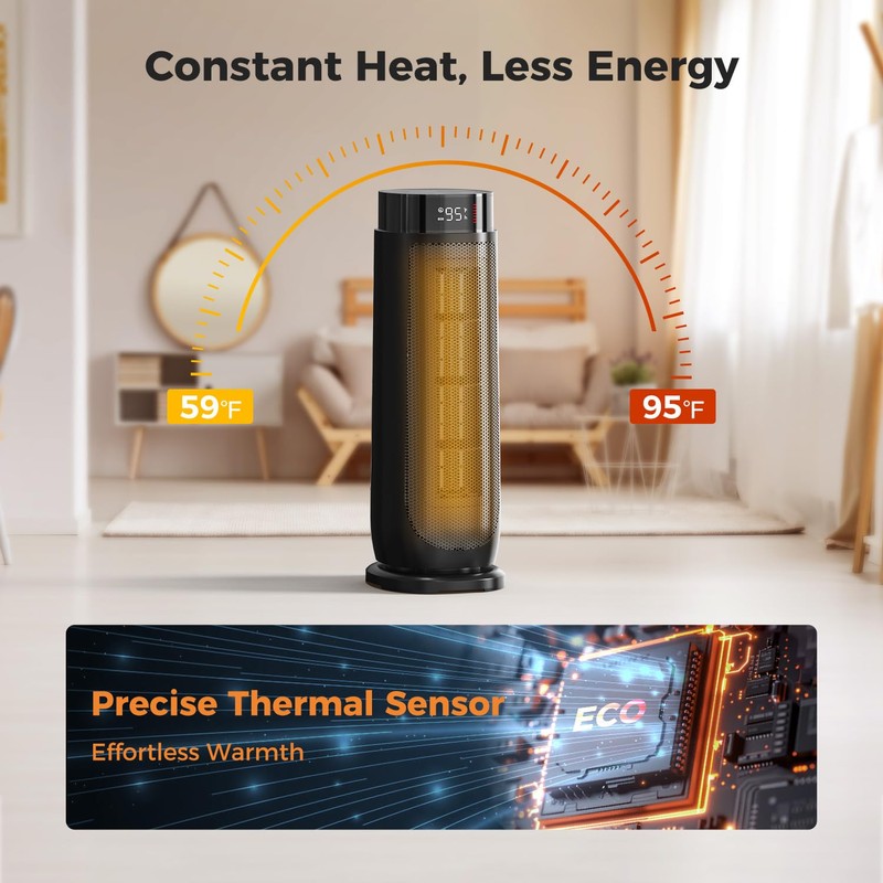 BREEZOME Space Heaters for Indoor Use, 1500W, with Thermostat, 24H