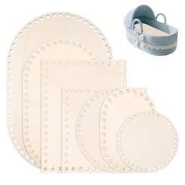 Jeqqinuz Pack of 7 Basket Base for Crochet, Wooden Base for Crochet Basket, Braiding, Wooden Base for Crochet Basket, Crochet, DIY Basket Weaving for Home Decoration, Natural Wood Basket Base, Oval