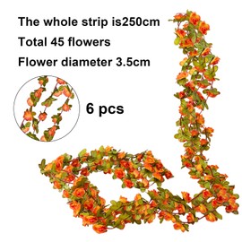 Bacucine 6PCS Artificial Flowers Garland Fake Peony Vines Hanging Silk Floral Vine for Bedroom Wedding Home Office Wall Garden Craft Decor (Sunset)