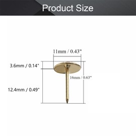 MroMax Upholstery Nails Tacks 0.43" Head Dia Iron Vintage Style Metal Round Thumb Push Pins 0.63" Height for Furniture Decoration Chair Hardware Cork Board Sofa Headboards Yellow Tone 100Pcs