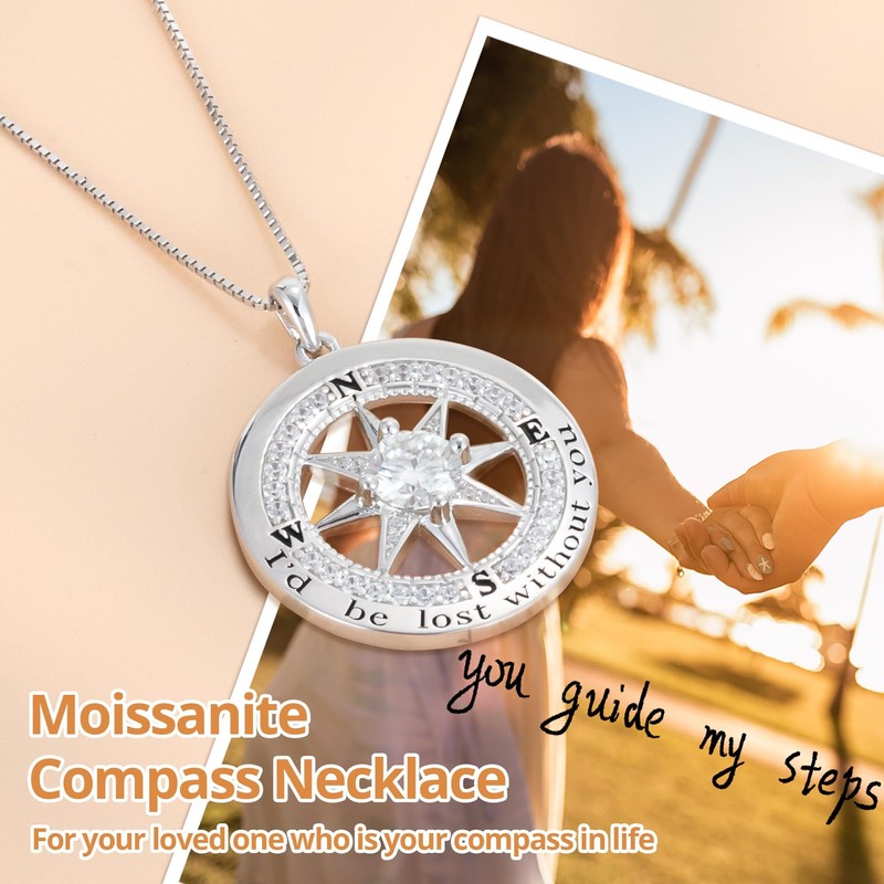 Kuschelkatze 1 Carat Moissanite Compass Pendant Necklace in Sterling Silver