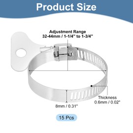 uxcell 15Pcs Stainless Steel Hose Clamps Worm Gear Hose Clamp, 32-44mm(1-1/4" to 1-3/4") Adjustable Thumb Screw Key Type Clamps Fuel Line Clamps 8mm Bandwidth for Plumbing, Automotive