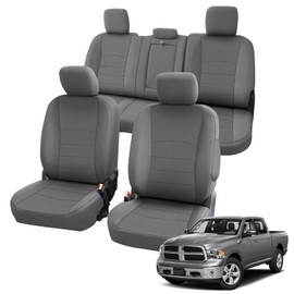 Kistrba Seat Covers Compatible with 2009-2021 Dodge Ram 1500 & 2010-2018 Ram 2500/3500, Knitted Fabric Front & Rear 60/40 Split Seat Complete Set, Gray