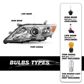 SOCKIR Halogen Headlight Assembly Fit for 2010 2011 Toyota Camry, Left Driver and Right Passenger Side w/Bulbs