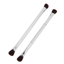 Juego de Brochas para Sombra de Ojos, Brochas de Maquillaje Plateadas de Doble Punta con Pelo de Fibra para Contorno de Párpados y Nariz, 2 Uds de Herramientas Cosméticas