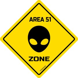 Area 51 Zone Crossing Sign Funny Novelty Metal Tin Sign for Bar Club Country Home Coffee Shop Indoor& Outdoor Decor Yellow Wall Sign 12X12inch