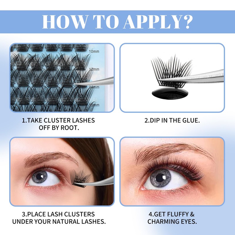 Cluster Eyelash Extensions, 144 Pieces, Cluster Eyelashes, Individual Eyelashes, D-Curls,