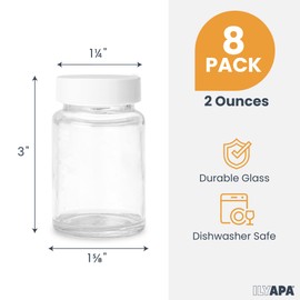 Ilyapa Glass Juice Shot Bottles Pack of 8-2oz On The Go Beverage Storage Container with White Cap, Reusable, Leak Proof