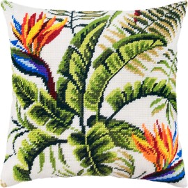 Tropics. Needlepoint Kit. Throw Pillow 16×16 Inches. Printed Tapestry Canvas, European Quality