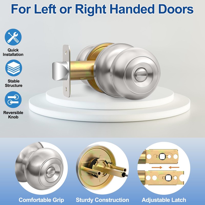 AEEKEL 10 Pack Privacy Door Knob, Brushed Nickel Door Knobs