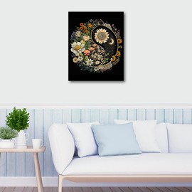 DIY Paint by Numbers Kit for Adults, Yin-Yang Flower Paint by Numbers Kit, Yin Sign with Flowers Crescent Adult Paint by Number Canvas Arts Crafts for Gift Home Wall Decor 16 x 20 inch Without Frame