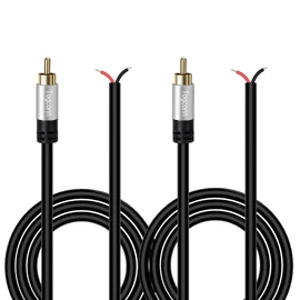 RCA to Bare Wire Speaker Cable (2 Pack 20AWG 4 feet),Replacement RCA Male Plug Jack Connector Adapter to Bare Wire Open End, RCA male to repair Audio Speaker cords, RCA pigtail cable, Red and Black