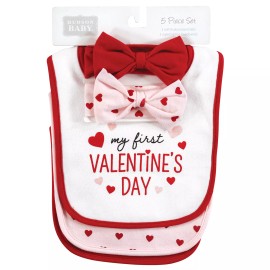 Hudson Baby Cotton Bib and Headband or Caps Set, Valentine Sweetheart, One Size