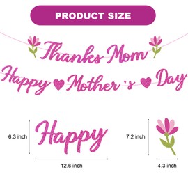 Happy Mother's Day Banner Thanks Mom Banner Garland Mothers Day Decorations for Party Supplies Home Decoration Pink Glitter Paper