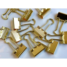 15mm Gold Metal Binder Foldback Clips Bulldog/Paper Clips/Binder Clips File Paper Money Receipts File Clamps, Planner Organiser Office, Store, Kitchen Multifunction Pcs (60 Clips)
