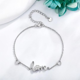 ONEFINITY Sterling Silver Four Leaf Clover Bracelet Butterfly Daisy Feather Cross Chakra Cat Dog Jewelry Gift for Women, Sterling Silver