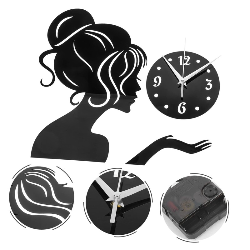 ABOOFAN Acrylic Girl Shape Wall Clock Modern Frameless Sticker Design