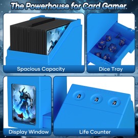 Proijeut Commander Deck Box with Life Counter, Card Deck Box for Commander Display Holds 100 Double Sleeved Cards, Magic Card Storage Box Fit for MTG, TCG (Blue)