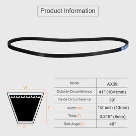 sourcing map 3 Pcs AX39 EPDM V-Belt, Raw Edge Cogged Industrial Rubber V Belt 1/2" Width x 39" Inside Circumference