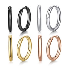 FOSIR 8mm/10mm/12mm Mens Womens 316L Surgical Steel Huggie Hoop Earrings Hypoallergenic Cartilage Helix Daith Lobes Hinged Sleeper Earrings