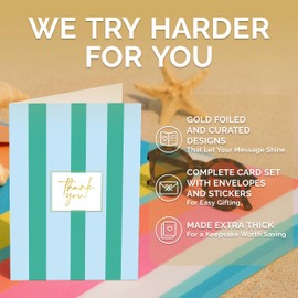 Decorably 24 Pack Gold-Foiled 4x6in Beach Thank You Cards with Envelopes & Stickers, 8 Colorful Designs Stripe Thank You Cards Beach, Blank Inside - Birthday, Baby Shower, Wedding, All Occasions