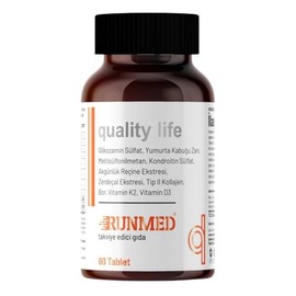 Quality Life Runmed 60 Tablet Glukozamin Msm Kondroitin Tip 2 Kolajen, D Ve K Vitamini, Yumurta Kabuğu Zarı