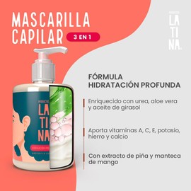 LATINA® Mascarilla para Cabello - Hidratación Profunda Crema para Peinar - Activador de Rizos Belleza Mujer - Tratamiento para Cabello Maltratado Aporta Vitaminas para el Cabello