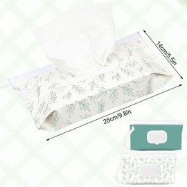 FEBSNOW 2 Pack Baby Wipes Dispenser Holder, Portable Refillable Baby Wet Wipes Pouch Container Reusable Travel Case for Outdoor Hiking, Blue Leaves