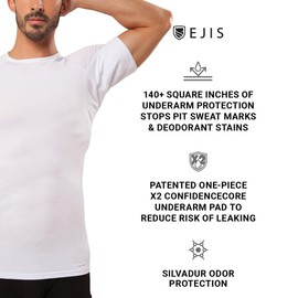 Ejis Sweat Defense Undershirt | Crew Neck (3-Pack) | Underarm Sweat Proof Micro Modal (X-Large, White)