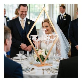 BFECGDXT 2pcs Metal Candle Holders, 43" Diamond Candlestick Centerpiece with Acrylic Crystal Drops, Gold Candelabra Stand for Wedding Dining Table Party Home Decoration