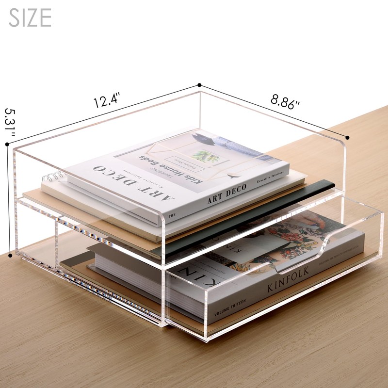 SANRUI 2-Tier Paper Letter Tray Organizer with Sliding Drawer,Stackable Desk