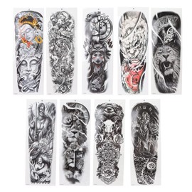 Etiqueta Engomada del Tatuaje de los Hombres, 9pcs Etiqueta Engomada del Tatuaje Temporal del Cuerpo Negro Grande Brazo Completo Tigre León Guerrero Pegatinas de Tatuajes Temporales Falsos Pegatinas D