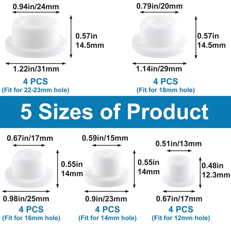 HINZIC 20PCS Bathtub Jet Covers in 5 Sizes, Heat-Resistant Silicone