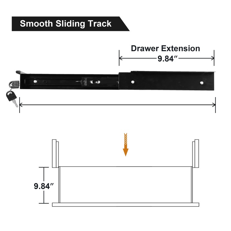 Frassie 17 Inch Under Desk Pull-Out Drawer with Lock Office