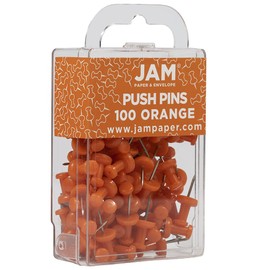 JAM PAPER Colorful Push Pins - Orange Pushpins - 100/Pack