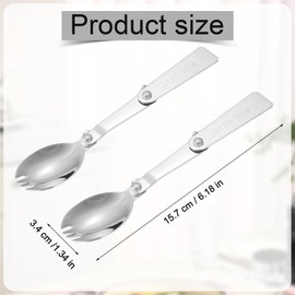 2pcs Spork for Thermos Stainless Steel King Vacuum Insulated Food Jar 16oz, Foldable Spoon Fork Replacement Parts Compatible with Thermos Funtainer 16 oz (Spoon and fork in One Design)
