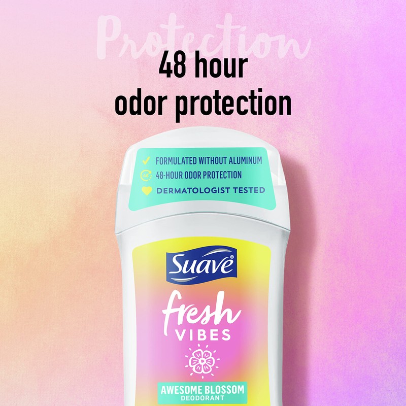 Suave Fresh Vibes Deodorant Stick, Awesome Blossom Scent, Aluminum Free,