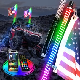 Uemicip 2PCS 2FT COB UTV Whip Lights,2024 New Upgrade Superbright LED Whip Lights,RGB Chasing Lights Whip Lights for Side by Side, Lighted Whip fit for UTV ATV RZR SXS Can-Am Polaris