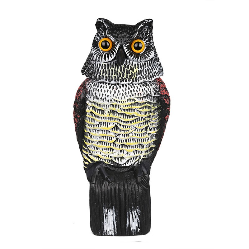 Horned Owl Decoy and 360° Rotating Head Owl Statue to