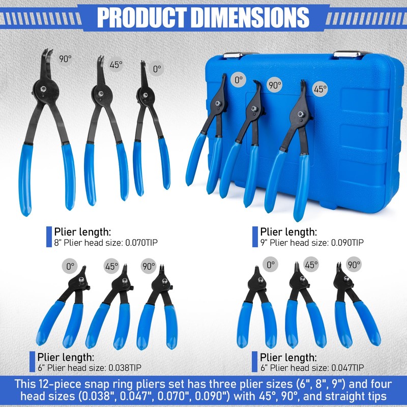 Janhemei 12 Piece Snap Ring Pliers Set, Transformable Internal/External Retaining