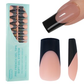 150Pcs Black French Gel Nail Tips, Vansiho Long Square Nail Tips, Pre-French Tips Press on Nails Brown, Fake Nails for Nail Art DIY 15 Sizes