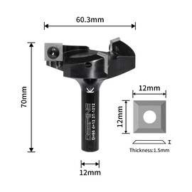 DEEFIINE Face Cutter 12 mm Shank for Wood Diameter 60.3 mm with 3 Interchangeable Carbide Blades Coated 12 x 12 mm Cutter for Router