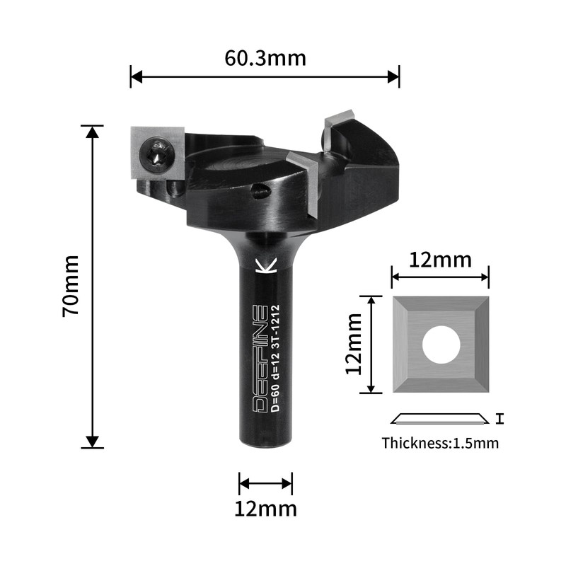 DEEFIINE Face Cutter 12 mm Shank for Wood Diameter 60.3